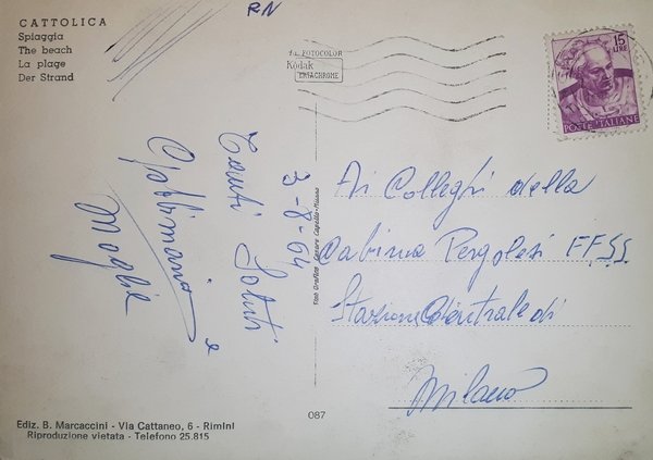 Cartolina - Cattolica - Spiaggia - 1964