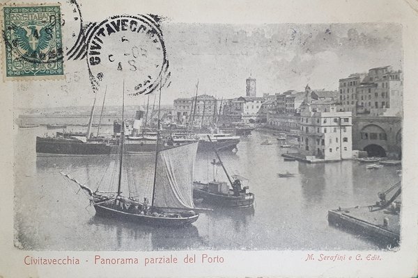 Cartolina - Civitavecchia - Panorama parziale del Porto - 1905