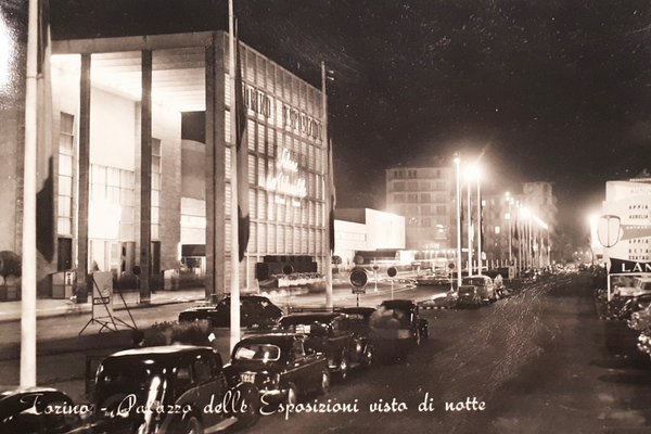 Cartolina - Torino - Palazzo delle Esposizioni visto di notte …
