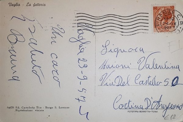 Cartolina - Vaglia - La fattoria - 1957