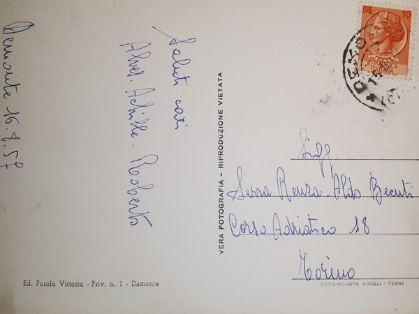 Cartolina - Demonte - Giardini pubblici - 1957