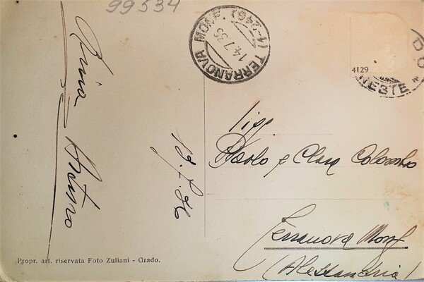 Cartolina - Grado - Veduta generale della spiaggia - 1936