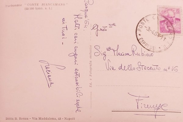 Cartolina Nave - Turbonave Conte Biancamano - 1964