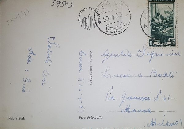 Cartolina - Cerna ( Verona ) - 1953