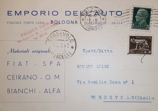 Cartolina - Pubblicitaria Emporio dell'auto - Bologna - Materiali originali …
