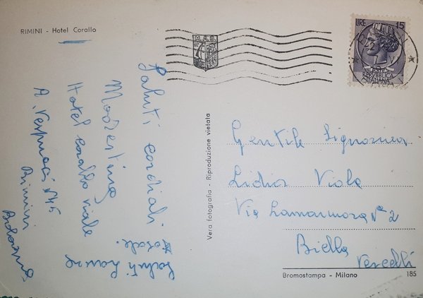 Cartolina - Rimini - Hotel Corallo - 1962