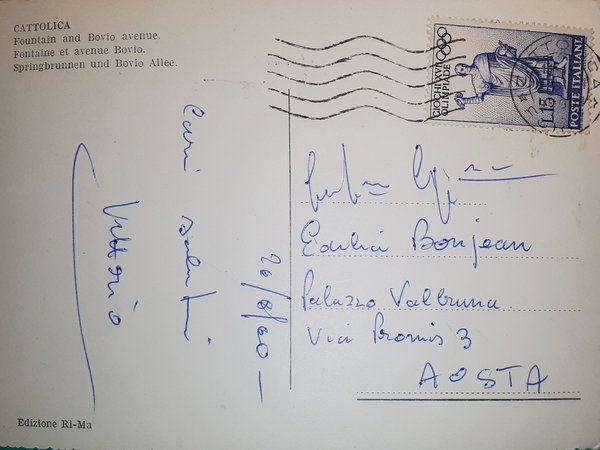 Cartolina - Cattolica - Fontana e viale Bovio - 1960