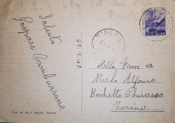 Cartolina - Pinerolo - Caserma Berardi - 1948