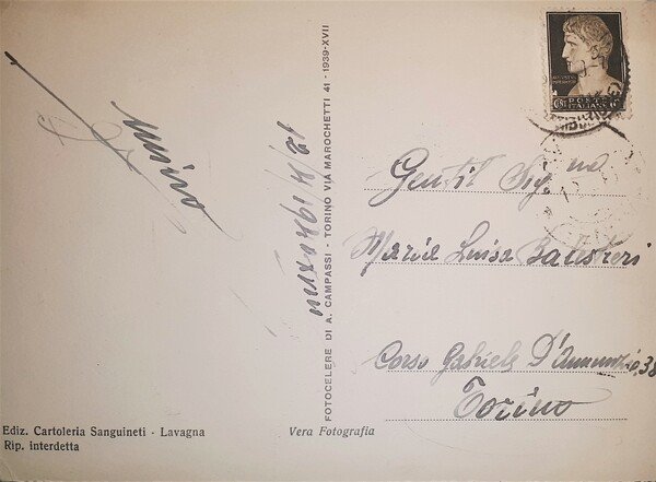 Cartolina - Lavagna - Monumento ai Caduti - 1940