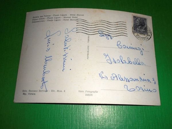Cartolina Finale Ligure - L' Hotel Moroni 1959.