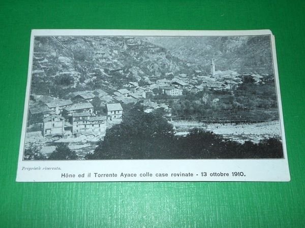 Cartolina Hône ed il Torrente Ayace colle case rovinate - …