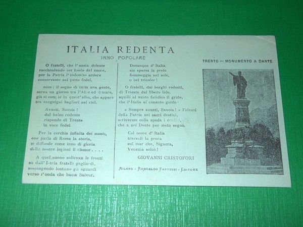 Cartolina Trento - Monumento a Dante - Versi dell' Inno …