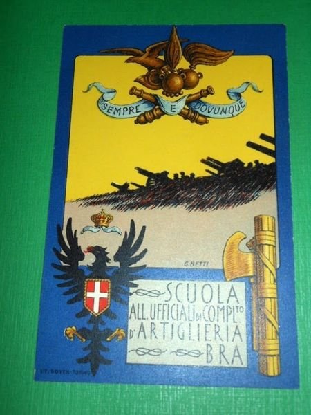 Cartolina Militaria Scuola Allievi Ufficiali Complemento d' Artiglieria - BRA.