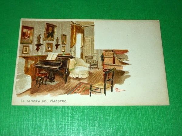 Cartolina La camera di Giuseppe Verdi - Illustratore L. Metlicovitz …