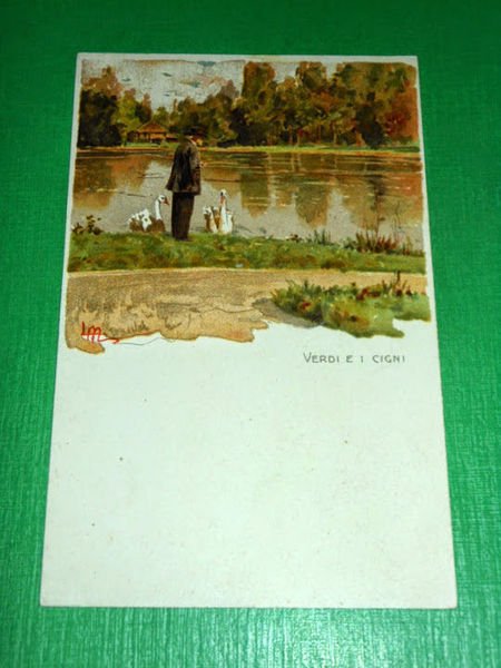 Cartolina Giuseppe Verdi e i cigni - Illustratore L. Metlicovitz …