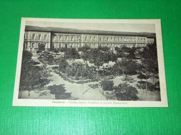 Cartolina Piombino - Piazza Dante Alighieri e scuole Elementari 1930 …
