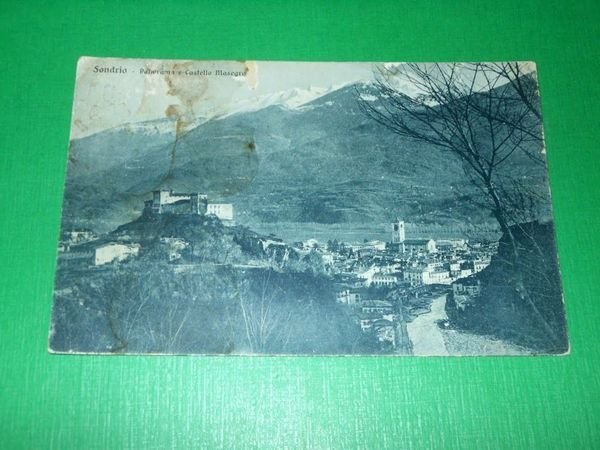 Cartolina Sondrio - Panorama e Castello Masegra 1931.