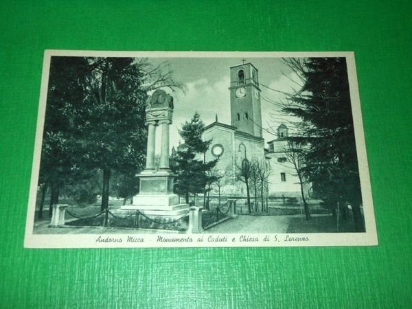 Cartolina Andorno Micca - Monumento ai Caduti e Chiesa di …