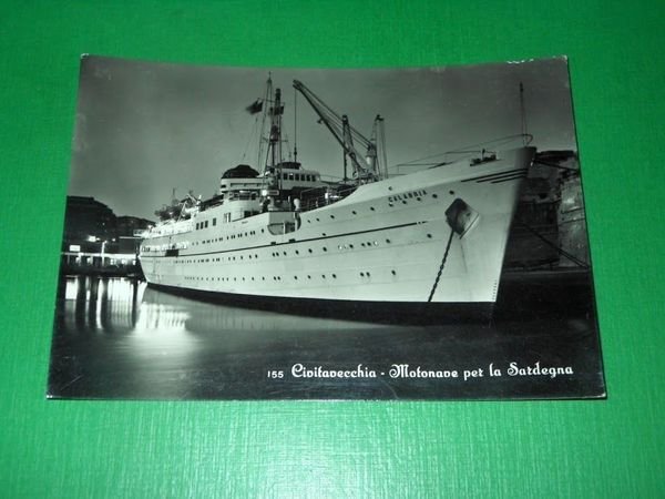 Cartolina Civitavecchia - Motonave per la Sardegna 1958.