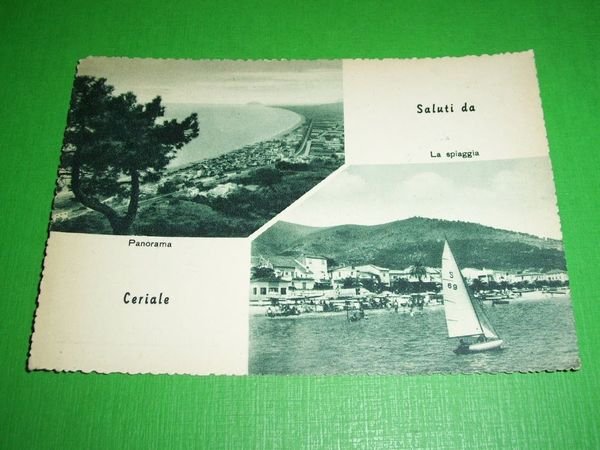 Cartolina Ceriale - Panorama e Spiaggia 1955.