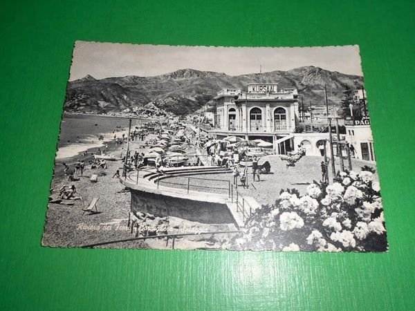 Cartolina Bordighera - Spiaggia 1959.