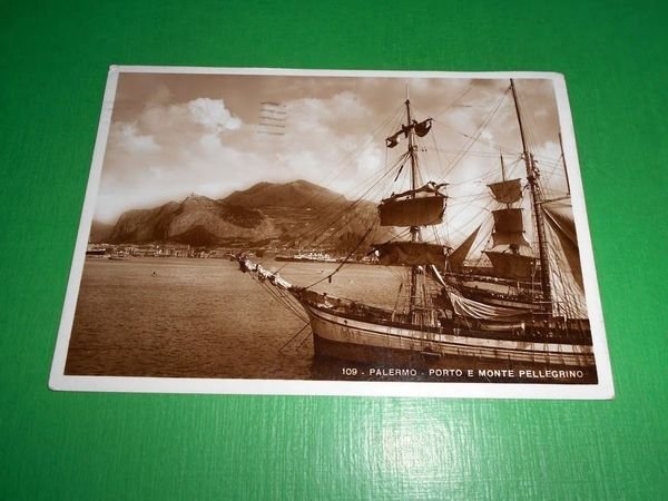 Cartolina Palermo - Porto e Monte Pellegrino 1940.