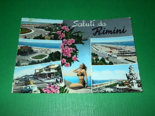 Cartolina Saluti da Rimini - Vedute diverse 1962.