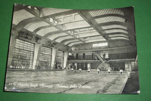 Cartolina L' Aquila degli Abruzzi - Interno della piscina 1958.