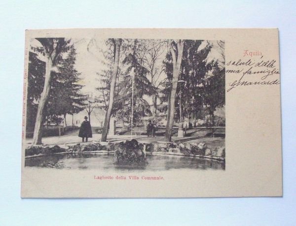 Cartolina L'Aquila - Laghetto della Villa Comunale 1901.