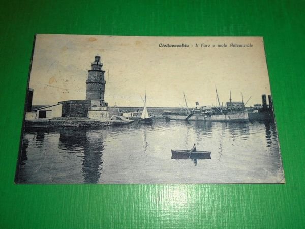 Cartolina Civitavecchia - Il Faro e molo Antemurale 1930.