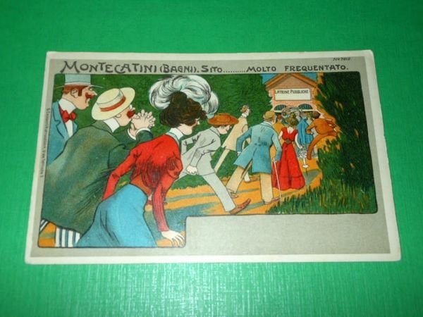 Cartolina satirica Montecatini Bagni . Latrine Pubbliche 1910 ca.