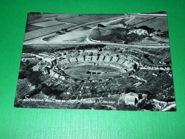 Cartolina Siracusa dall' aereo - Anfiteatro Romano 1958.