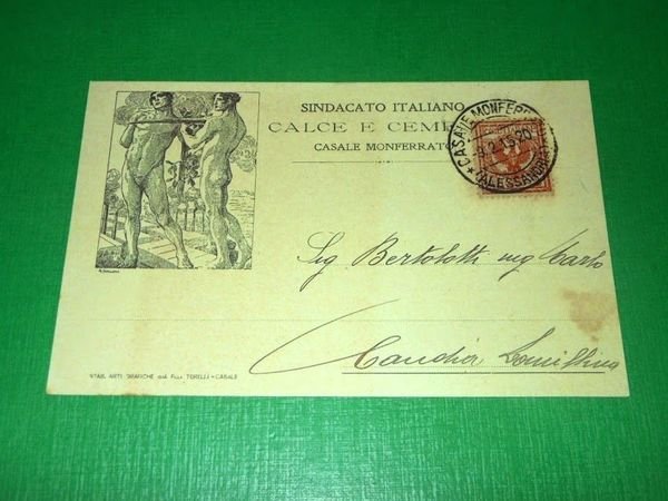 Cartolina Casale Monferrato - Sindacato Italiano Calce e Cementi 1915.