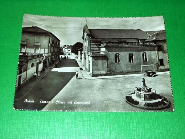 Cartolina Ovada - Piazza e Chiesa dei Cappuccini 1950 ca.