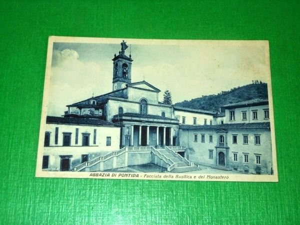 Cartolina Abbazia di Pontida - Facciata della Basilica e del …