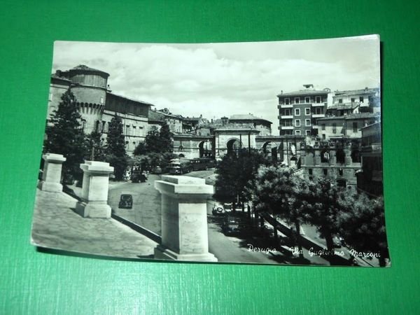 Cartolina Perugia - Via Guglielmo Marconi 1956.