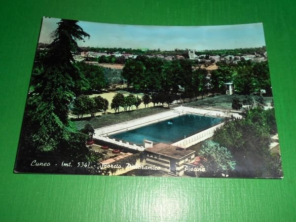 Cartolina Cuneo - Scorcio panoramico - La piscina 1962.