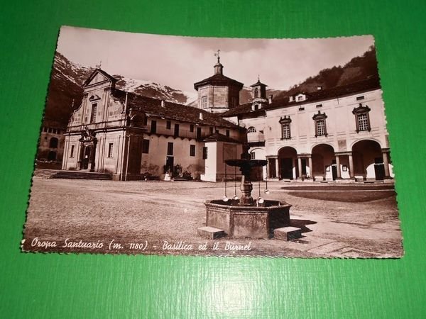 Cartolina Santuario d' Oropa - Basilica ed il Burnel 1950.