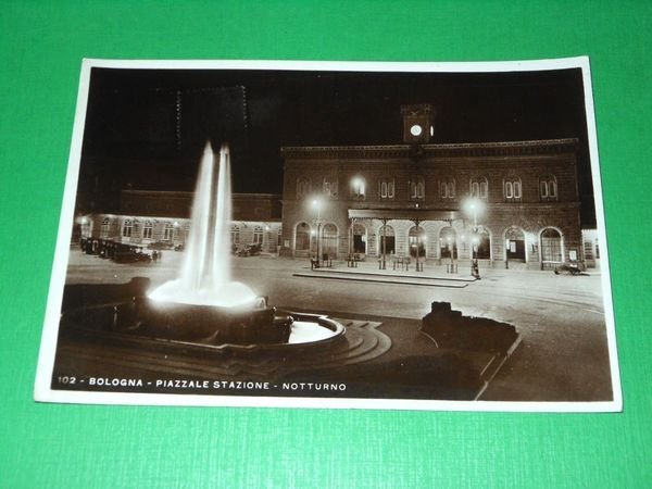 Cartolina Bologna - Piazzale Stazione - Notturno 1936.
