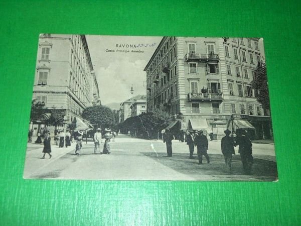 Cartolina Savona - Corso Principe Amedeo 1907.
