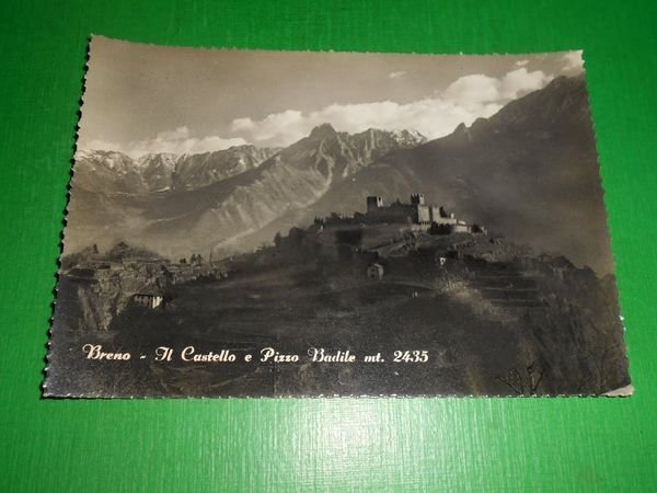 Cartolina Breno - Il Castello e Pizzo Badile 1955 ca.