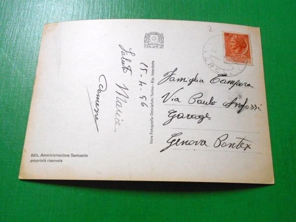 Cartolina Santuario d' Oropa - Effigie della Beata Vergine 1956.