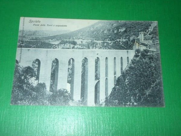 Cartolina Spoleto - Ponte delle Torri e acquedotto 1907.