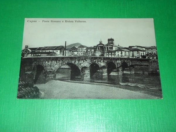 Cartolina Capua - Ponte Romano e Riviera Volturno 1909.