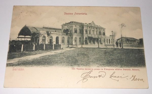 Cartolina Saluzzo - Stazione Ferroviaria 1900.
