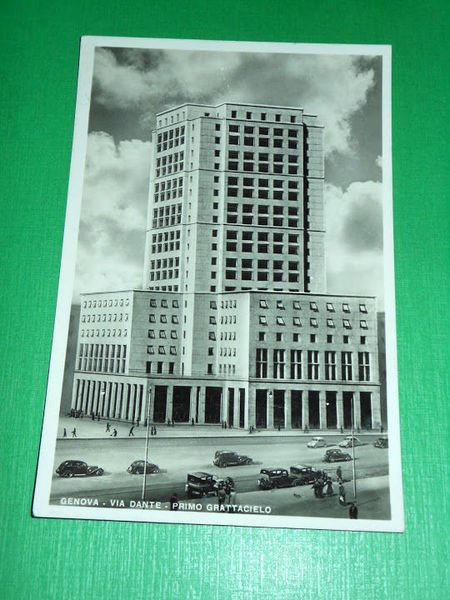 Cartolina Genova - Via Dante - Primo Grattacielo 1938.