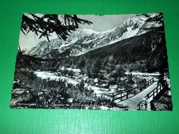 Cartolina Courmayeur - M. Bianco visto dalla Valle Ferret 1956.