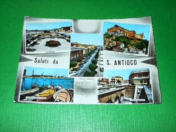 Cartolina Saluti da Sant'Antioco - Vedute diverse 1963.