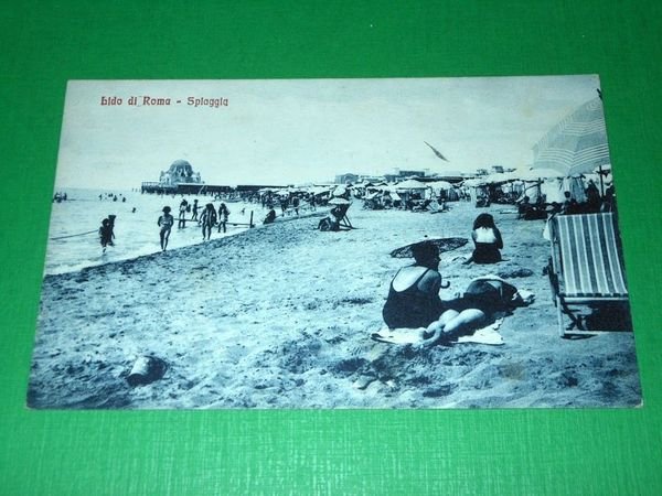 Cartolina Lido di Roma - Spiaggia 1920 ca.