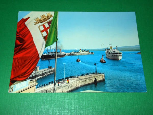 Cartolina Reggio Calabria - Motonave in partenza 1965.